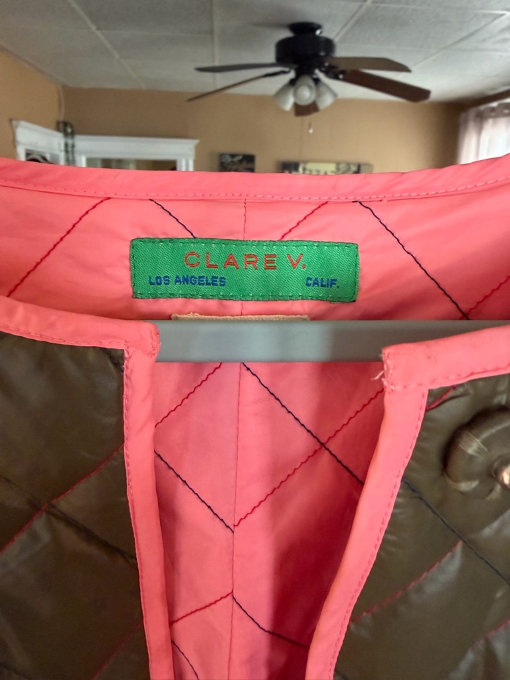Clare V Olive Quilted Coat with Pink Trim - Picture 10 of 10